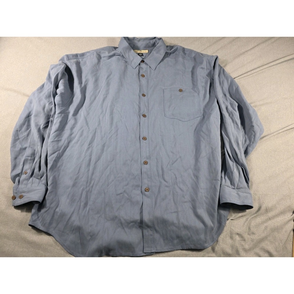 Tommy Bahama Men's 2XL Long Sleeve Button Up Shirt Grayish Blue 100% Silk